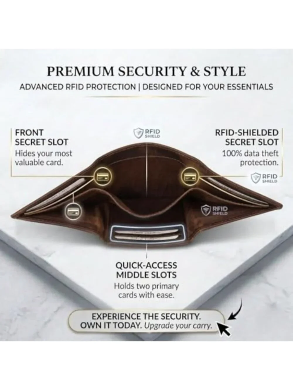 Genuine Leather Slim Trifold Wallet with ID Window & RFID Blocking | Stylish